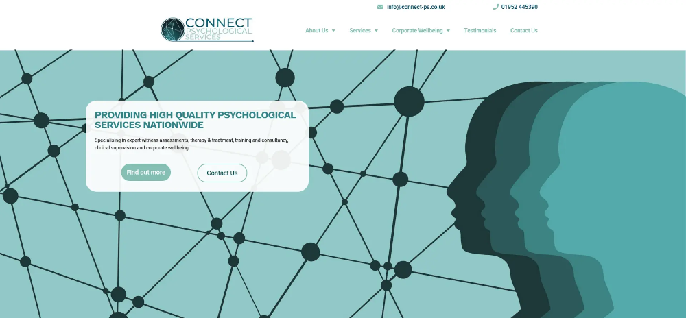 The Connect Psychological Services website home page.