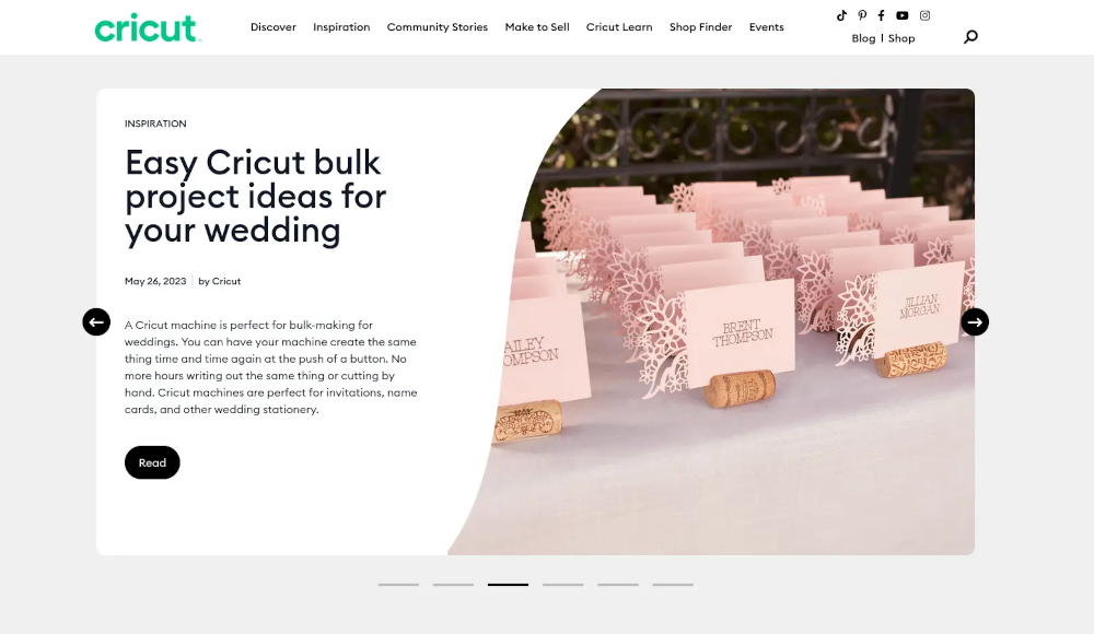 Cricut's UK blog web page showing a featured post.