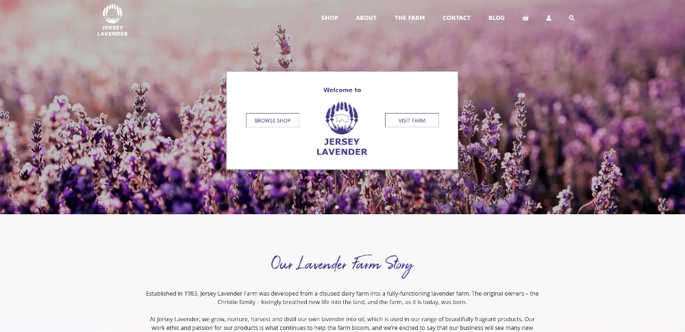 The Jersey Lavender Farm online shop home page.